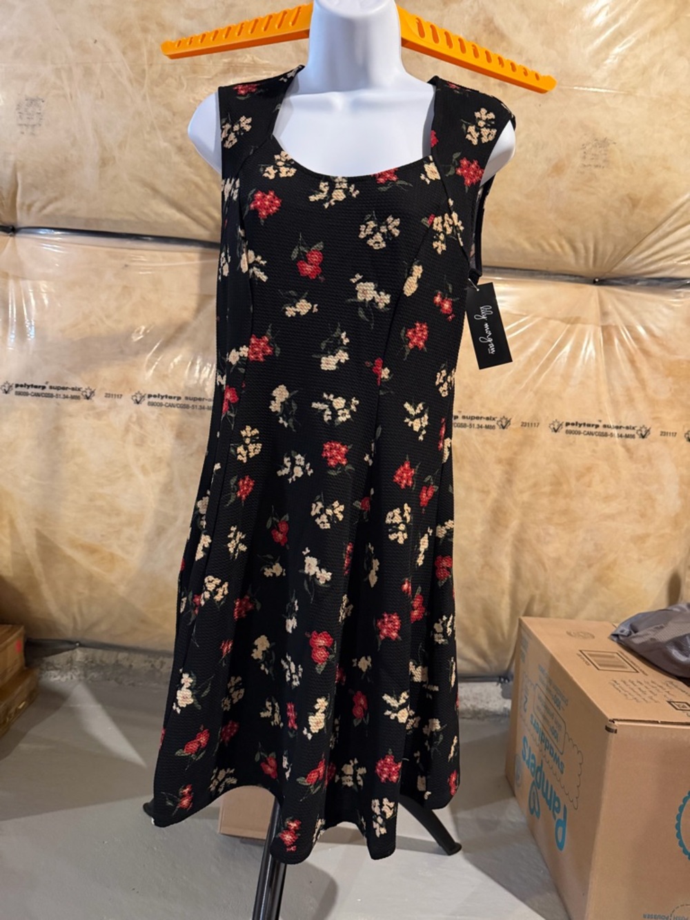 Black Floral Sleeveless A-Line Dress